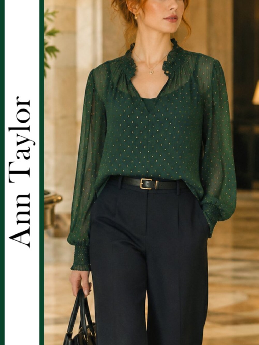 Ann Taylor | Gold Metallic Clip-Dot Blouse